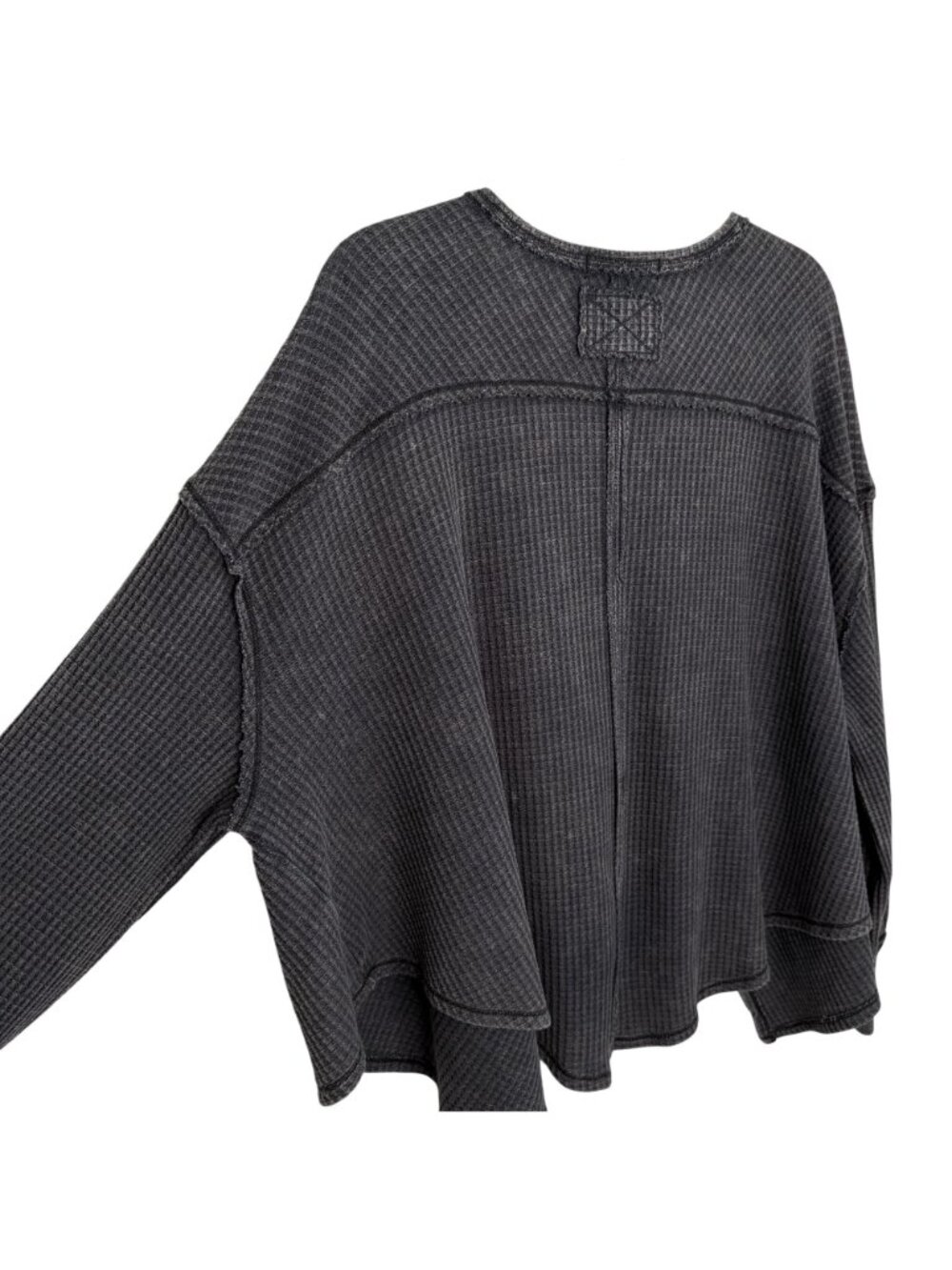 We The Free Charcoal Waffle Knit Oversized V-Neck Top, S - Picture 4 of 7